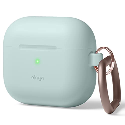 elago Silicone Case Compatible with AirPods 3rd Generation Case - Compatible with AirPods 3 Case Cover, Carabiner Included, Supports Wireless Charging, Shock Resistant, Full Protection (Mint)