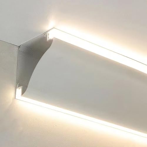 Linear Light Channel Diffuser Surface-Mounted, Double Sided Hidden Led Strips Trim Slot, Wall Corner Ceiling Indirect Lighting Crown Molding(17m (55.8 ft))