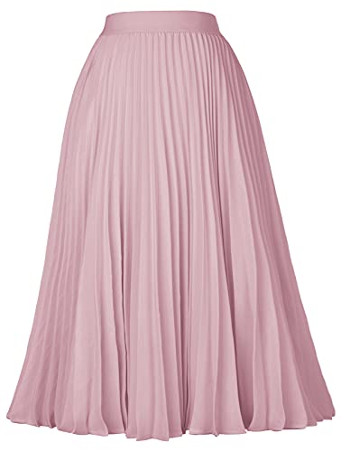 GRACE KARIN Womens Stretchy A Line Pleated Long Maxi Chiffon Skirt Dark Rose Pink L