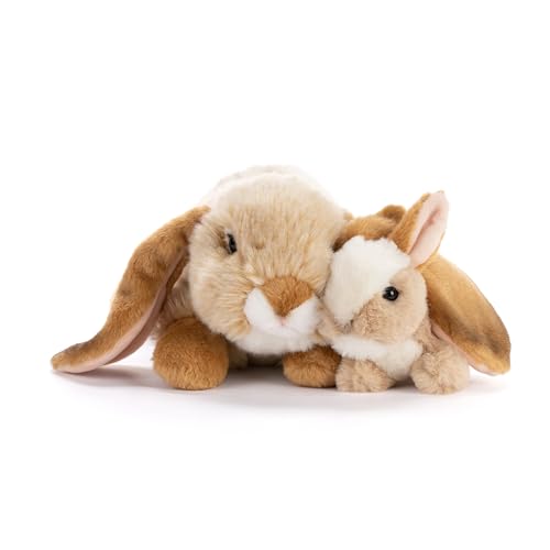 DEMDACO Animalcraft 11 x 10.5 Inch, Polyester, Cuddly, Soft Plush, Toy, Stuffed Animal, Brown and White, Bunny Rabbit Mother & Baby