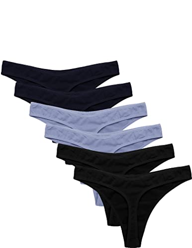 Ekouaer Women Underpants Seamless Thong Low Waist G-String Cotton Breathable Underwear 6 Pack Invisible Small Panties