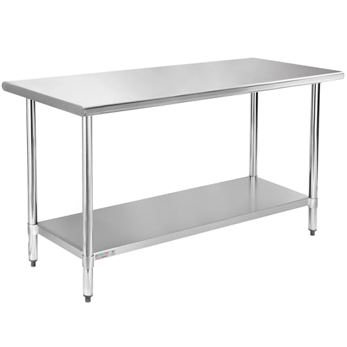 STABLEINK NSF Stainless Steel Table, 30 x 60 Inches 5ft Metal Prep & Work Table with Adjustable Undershelf, for Commercial Kitchen, Restaurant, Hotel and Garage
