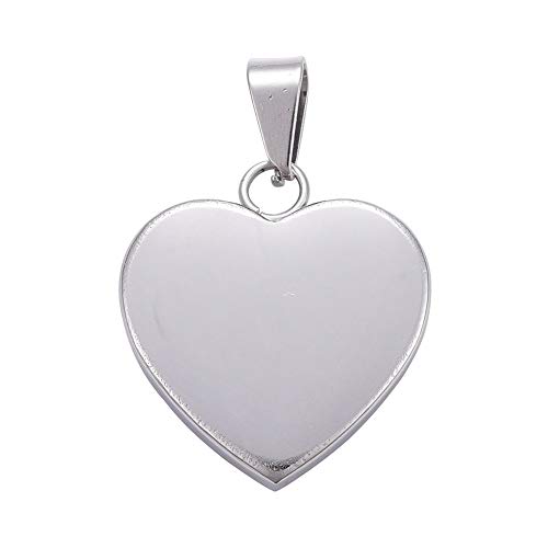 LiQunSweet 10 Pcs 304 Stainless Steel Heart Shape Charm Blank Thick Tags Pendants for Valentine Gift Women Necklace Jewelry Accessories Making DIY Material 23mm (0.91 Inch)