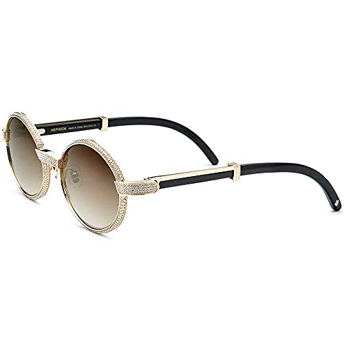 HEPIDEM 100% Really Buffalo Horn Luxury 720pcs Diamonds Sunglasses (Black Frame Tea Lens)