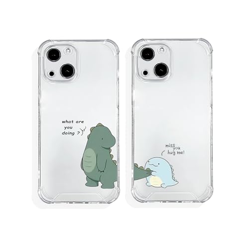 Fluzatas Matching Couple Phone Cases for iPhone 15, Cute Four Corners Air Cushion Shockproof Anti Drop Cell Phone Case (Dinosaur)