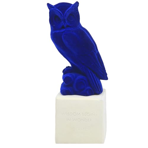 TONNISI Blue Flocked Owl Sculpture Piece (10 in x 3 in) Decorative Item Ornament Artistic Decor for The Office Desk, Home Bookshelves Mantel, Collector Display Gift Owl Lovers Premium Craftsmanship