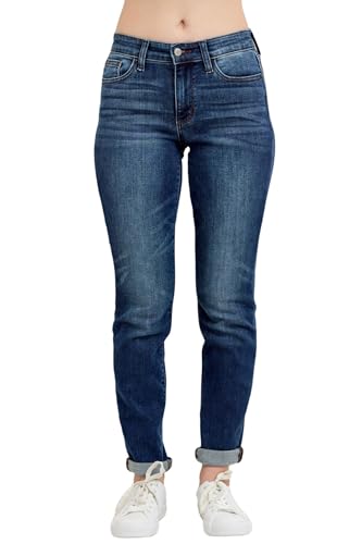 Judy Blue Classic Mid Rise Medium Wash Cuffed Slim Fit Jeans