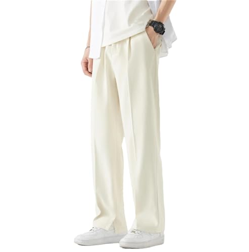 Generic Men's Casual Suit Pants Light&Thin Korean Straight Pants Loose Semi-Wide Sweatpants Wide Leg Long Baggy Trousers Apricot, Medium