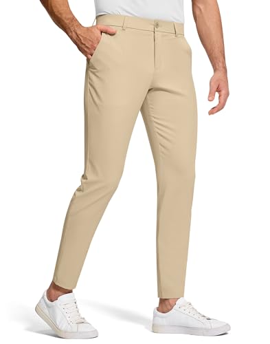 SERAMY Men's Golf Dress Pants 30" Inseam Stretch Skinny Tapered Lightweight Breathable Chino Trousers with Pockets for Casual Work Light Khaki 34