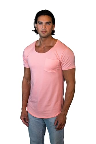 Ren & Co. Apparel Mens Athletic Deep-Neck Fitted Short-Sleeve T-Shirt (US, Alpha, Large, Regular, Regular, Pink)