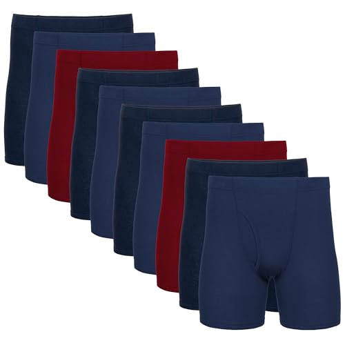 Gildan Men's Underwear Covered Waistband Boxer Briefs, Multipack, Navy/Metro Blue/Cardinal Red (10-Pack)