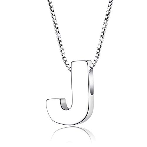 CANDYFANCY J Initial Necklace 925 Sterling Silver Letter Pendant Personalized 26 Alphabet Necklace for Women Men Gift with 18" Box Chain