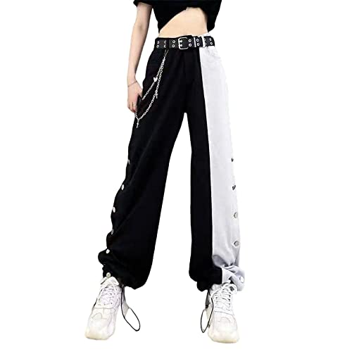 BXCNCKD Harajuku Pants Women Fashion High Waist Straight Pants Black and White Colorblock Wide Leg Pants Gothic Clothes(Black and White,S)