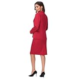 Lamgool Women's Business Skirt Suit Set 2 Piece Office Outfits Notched Lapel Blazer and Pencil Skirt (WineRed, Large)