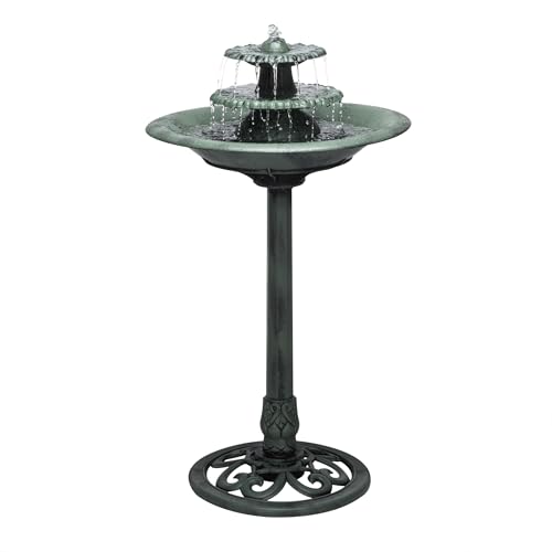 Alpine Corporation TEC106 Outdoor 3 Tiered Pedestal Water Fountain and Birdbath for Garden, Patio, Yard, and Deck, 35" Tall, Green