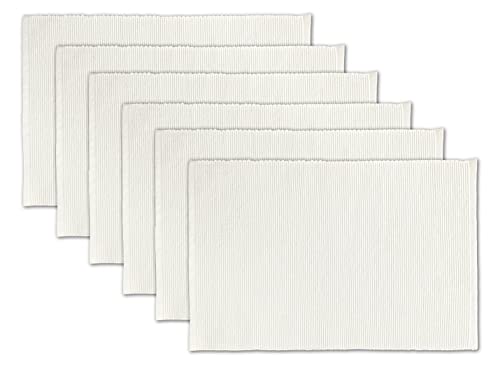 AVKA Studio 100% Cotton Ribbed Placemats - Set of 6-13 x 19 Inches - Off White - Everyday Cloth Table Mats - Thick Construction, Washable & Reusable Cloth Place Mats