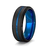 TUHYNTJTS 2024 Fashion New 8Mm Anillo De Acero De Tungsteno Blue Striped Men Wedding Ring Jewelry VHM1882