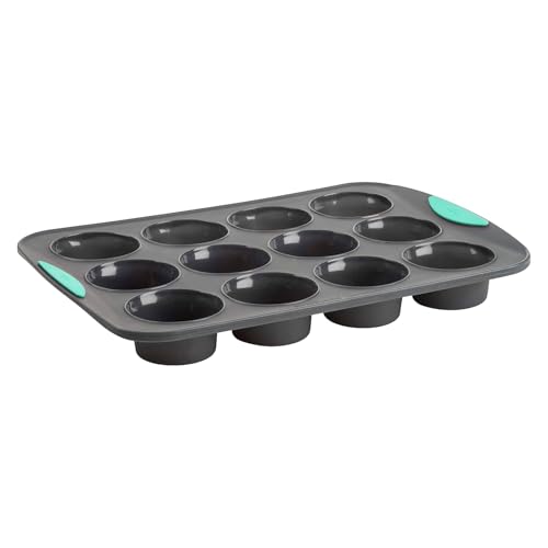 Trudeau Structure Silicone Muffin Pan – 12 Cup, Flexible Silicone with Hard Lining to Hold Shape, Non-Stick, BPA-Free, Dishwasher Safe, Heat Resistant to 428°F – Grey/Mint