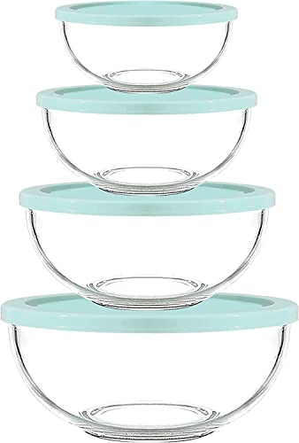 Luvan Borosilicate Clear Glass Mixing Bowls with Lids Set of 4 (0.53qt, 1.1qt, 2.1qt, 3.7qt), Space Saving Nesting Bowls Large Kitchen Salad Bowls for Meal Preping,Baking,Mixing,Dishwasher Safe