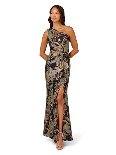 Adrianna Papell Women's One Shoulder Jacquard Dress, Blue/Gold