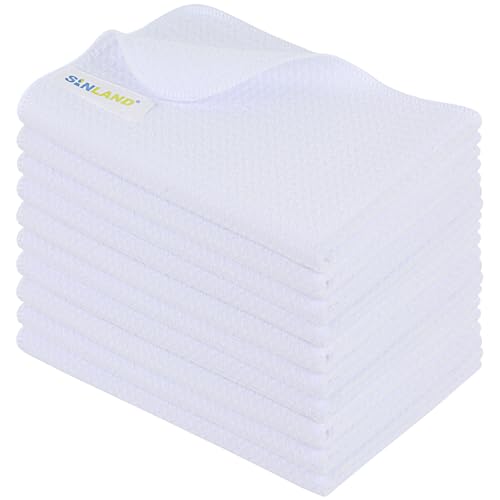 SINLAND Microfiber Kitchen Towel Premium Sublimation Blank Towels Fast Drying Tea Towel Polyester Dish Towels for Drying Dishes 16 Inch X 24 Inch 10 Pack White