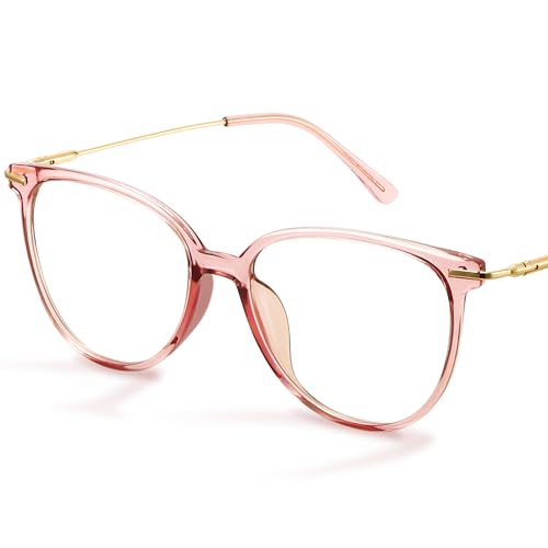 Gaoye Blue Light Blocking Glasses Women/Men, Fashion Cat Eye Fake Eyeglasses UV Ray Filter Computer Gaming Glasses (Pink Frame/Transparent Lens)