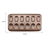 2 Pack Madeleine Pans for Baking, 12 Cavity Heavy Duty Shell Shape Baking Mold Nonstick Cookie Cake Pan for Oven（Gold）