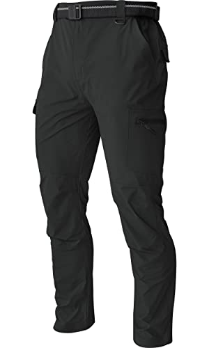 Men's Cargo Work Hiking Pants Lightweight Water Resistant Quick Dry Fishing Travel Camping Outdoor Breathable Multi Pockets Black M