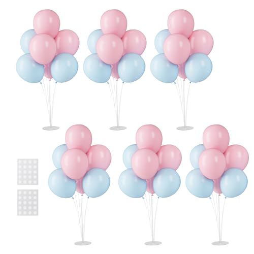Voircoloria 6 Sets Balloon Stand Kits, Balloon Sticks with Base for Table Centerpieces Graduation Birthday Baby Shower Gender Reveal Party Decorations(Blue&Pink)