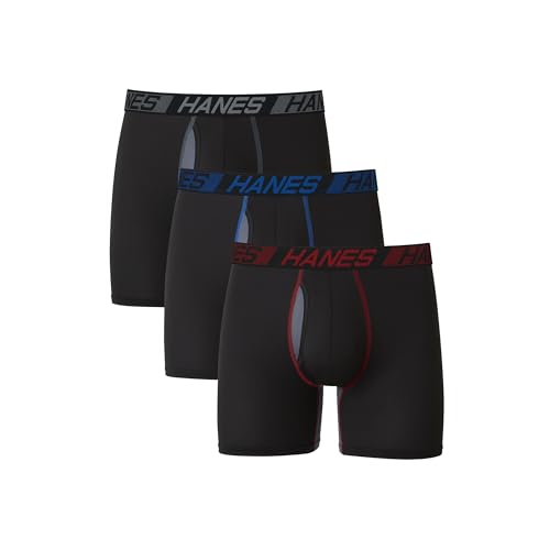 Hanes Men's X-Temp Total Support Pouch Boxer Brief, Anti-Chafing, Moisture-Wicking Underwear, Multi-Pack, Black, X-Large