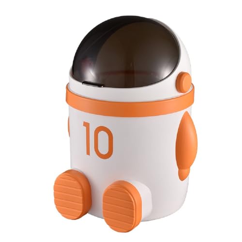 Sylfaen Astronaut Shaped Trash Can with Lid, 4 Liter / 1.1 Gallon Garbage Can for Living Room, Office, Kitchen, Bedroom, Bathroom (Orange)