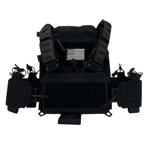 Invictus Pattern Modular Plate Carrier Vest - 1000D Nylon, Heavy-Duty MOLLE Tactical Vest with Quick-Release Buckles and Removable Front Placard, Tactical Black