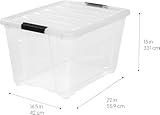 IRIS USA 54 QT Plastic Storage Box with Lid and Latches - 6 Pack - BPA-Free, See-Through Organizing Solution, Durable Nestable Stackable Containers, Secure Pull Handle - Clear