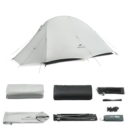 Naturehike 1-2 People Cloud up UL Tent, Rainproof PU1500mm & Windproof Upgrade Ultralight Tents,2.3lbs/2.68lbs, for Cycle Camping,Backpacking,Hiking,Self-Standing, Construction (UL-Gray-Double)