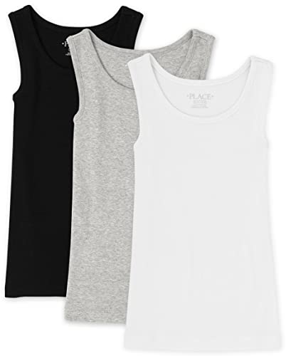 The Children's Place girls Basic Rib Tank Shirt, Black/Heather Gray/White 3 Pack, Medium US