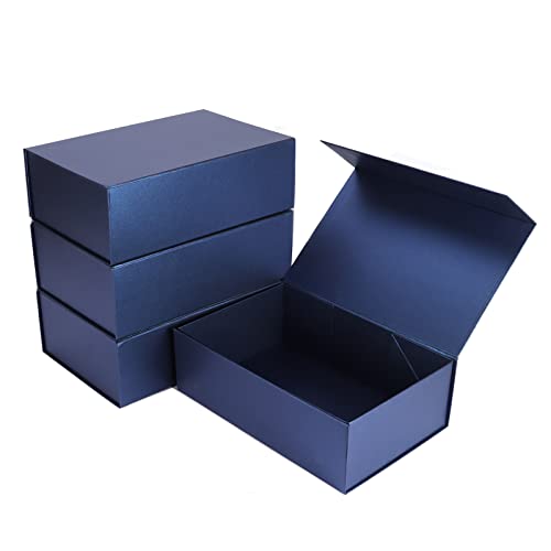 Ditwis 4 Pack 12x8x4 Inches Gift Boxes with Magnetic Closure Lids, Blue Magnetic Box for Wedding, Groomsmen Bridesmaid Proposal, Birthdays, Mother's Day