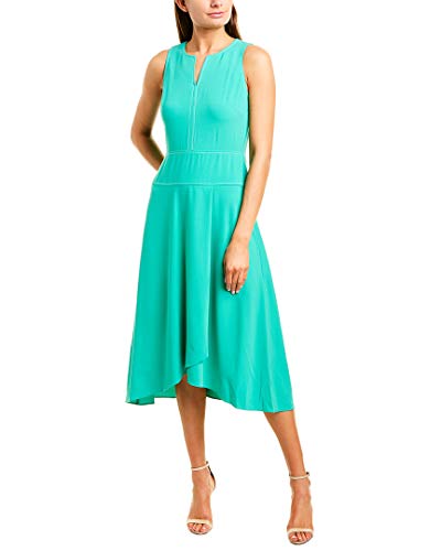 Donna Morgan Women's Stretch Lightweight Crepe Asymmetrical Hem Contrast Stitched Midi Dress, Bright Jade, 6