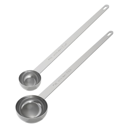LEIFENY 2PCS Coffee Scoop Set (1tbsp, 2tbsp), Extra Long Handle Measuring Spoon, 15 ml and 30 ml Stainless Steel Coffee Scooper