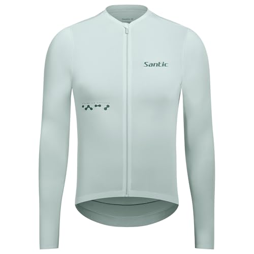 Santic Men's Cycling Jersey Long Sleeve Pro Bicycle Bike Shirt Full Zipper UPF 50+ MTB Jersey with Pockets Blue