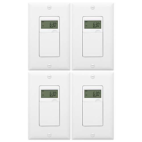 ENERLITES Programmable Digital Timer Switch for Lights, Fans, Motors, 7-Day 18 ON/OFF Timer Settings, Single Pole, Neutral Wire Required, UL Listed, HET01-C, White, 4 Pack