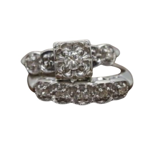 icedout 0.50 Ct Round Cut Diamond Art Deco Bridal Set Vintage Style Wedding Band Antique Ring Set For Women 14K White Gold Plated Beautiful Engagement Ring 925 Sterling Silver Handmade Proposal Ring