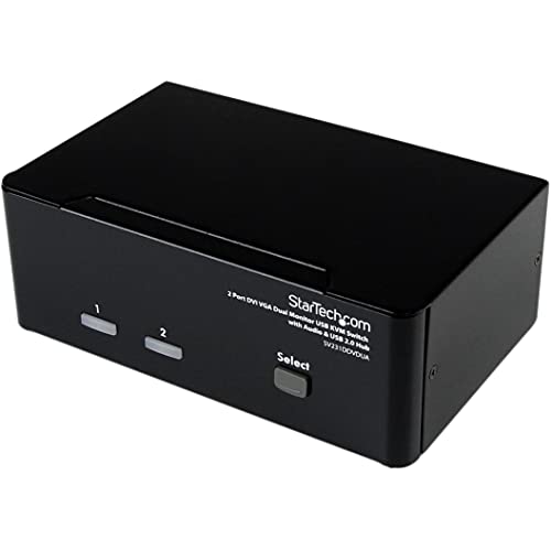 StarTech.com 2 Port KVM Switch - DVI and VGA w/ Audio and USB 2.0 Hub – Dual Monitor / Display / Screen KVM Switch - DVI VGA , TAA (SV231DDVDUA)