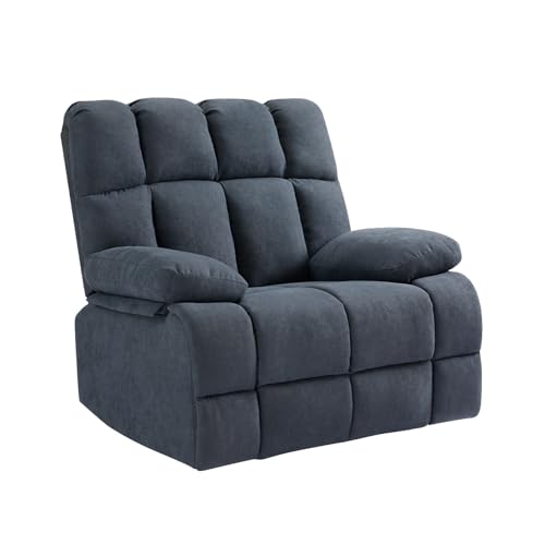 Eiayeebil Oversized Rocking Recliner Chair for Adult, Lazy Boy Manual Recliners Sofa, Extra Wide Overstuffed Soft Rocking Chair for 350lb Big Man Blue-Gray