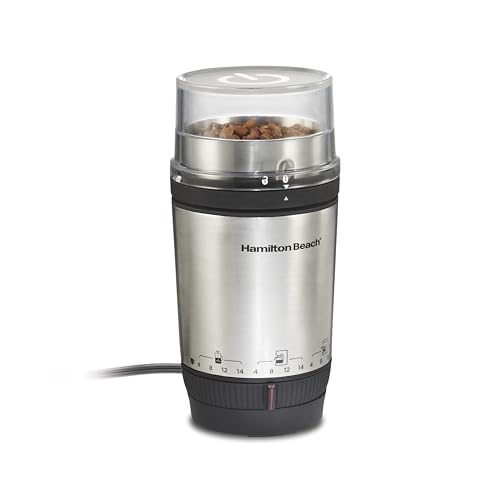 Hamilton Beach Custom Grind Electric Coffee Grinder for 4-14 Cups, One-Press Hand-Free Operation with Auto Shutoff, Removable Grinding Bowl For Easy Pour and Clean, Stainless Steel (80406)