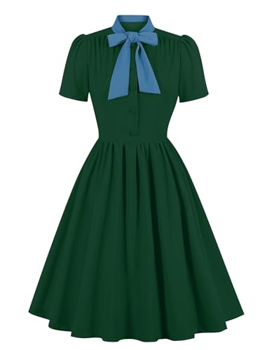 1950s Dresses for Women Pin Up Dresses 1940s Dresses A Line Swing Dress Keyhole Tie Dress V Neck Work Dress Tea Dress Vestido Vintage para Mujer Rockabilly Dresses 50s Dress Green Blue L