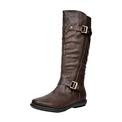 DREAM PAIRS Women's Faux Fur-Lined Knee High Winter Boots Fall Tall Boots,Size 8,Brown,TRACE