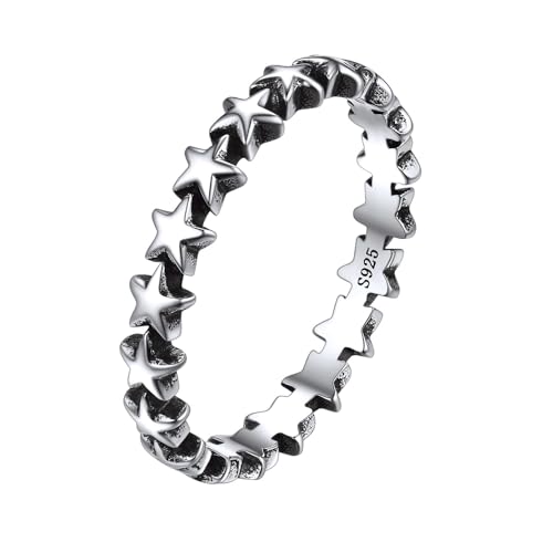 ChicSilver 925 Sterling Silver Ring 3mm Vintage Simple Star Statement Ring Wedding Band for Women Men Christmas Ring - Size 9