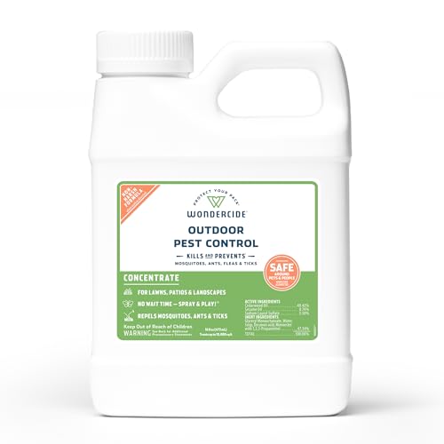 Wondercide - Outdoor Pest Control Spray Concentrate with Natural Essential Oils - Mosquito, Ant, Roach, and Insect Killer, Treatment, and Repellent - Safe Around Pets, Plants, Kids - 16 oz