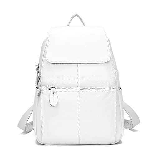 15 Colors Real Soft 100% Genuine Leather Women Backpack Fashion Ladies Travel Bag Preppy Style For Woman (Pure White)
