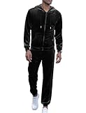 LecGee Men's 2 Pieces Full Zip Tracksuits Velvet Sport Suits Casual Outfits Jacket & Pants Fitness Tracksuit Set(Black,Large)